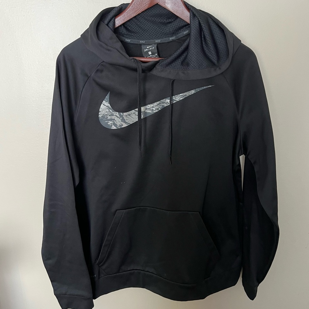 Nike Black Hoodie with Gray Marbled Swoosh